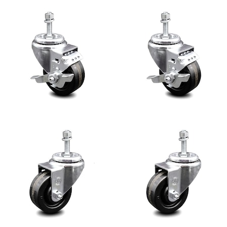 Service Caster 3 Inch Phenolic Wheel Swivel 10mm Threaded Stem Caster Brakes SCC, 2PK SCC-TS20S314-PHS-M1015-2-TLB-2